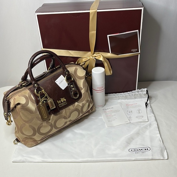 Coach Brown and Tan Satchel with Structured Design - Picture 3 of 16